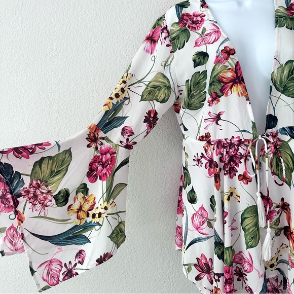 Vintage Tops - Tropical Bell Sleeve Kimono Top